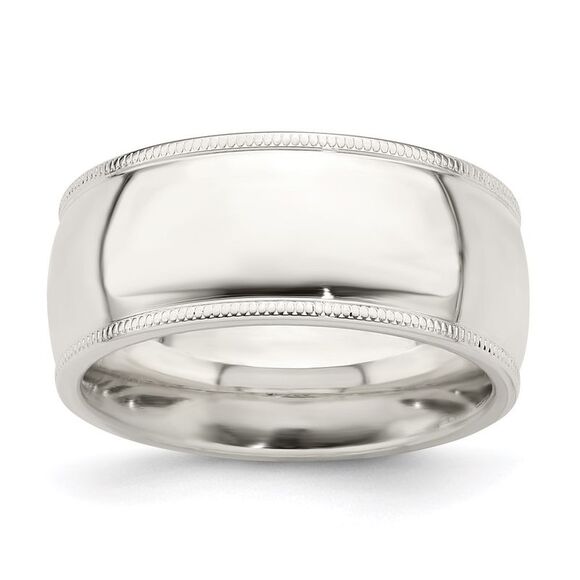 Kazi Luxury Sterling Silver 9mm Comfort Fit Half Round Milgrain Size 11 Band